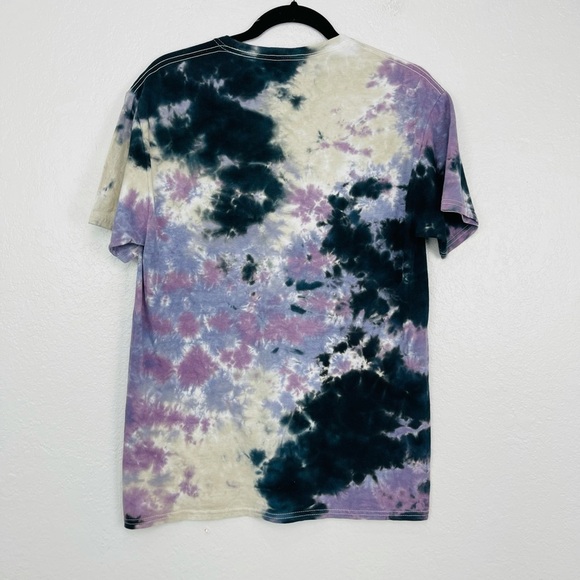 NWOT AC/DC LEOPARD PRINT PURPLE GREY TIE DYE CUT OFF SHOR SLEEVE TEE - Picture 3 of 3